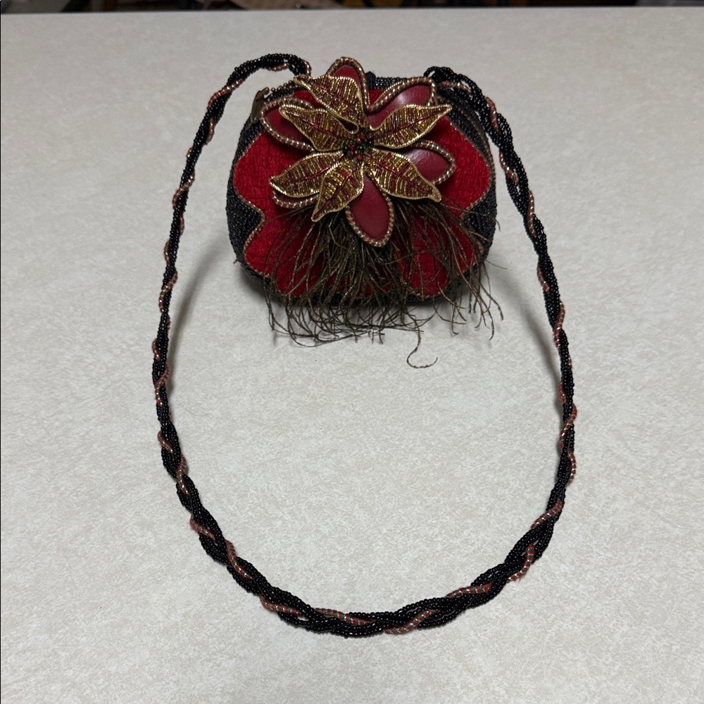 Mary Frances Red and Gold Floral Beaded Bag